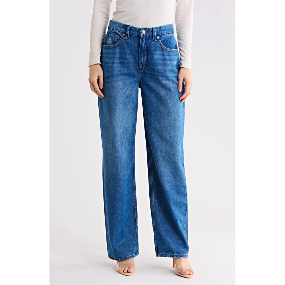 Good American NWT Good '90s Lowered Belt Loop Jeans Womens Sz 8 Blue Wide Leg